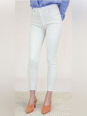 MOTHER High Waisted Looker Ankle Fray Jeans Fairest Of Them All White